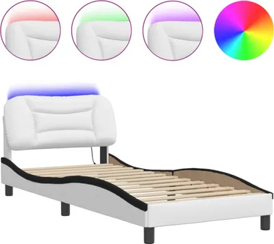 Produktbild von vidaXL Bettgestell mit LED ohne Matratze "Hvar" Weiß und Schwarz 80x200 cm