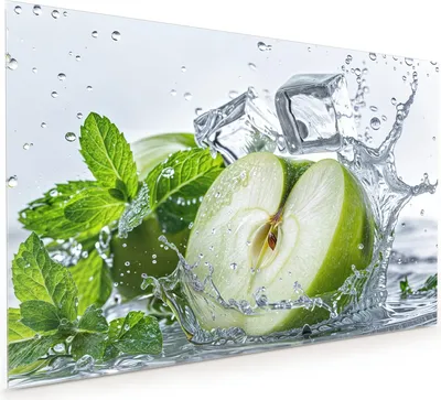 Produktbild von Küchenrückwand Spritzschutz Glas mit Motiv Spritzender Apfel Mint 40 x 40 cm
