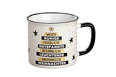 Produktbild von Gilde - 24698 - Kaffeebecher, Weihnachten, Weisse Weihnachten, Keramik, Emailledesign, 9,5cm x 8,5cm, 390ml