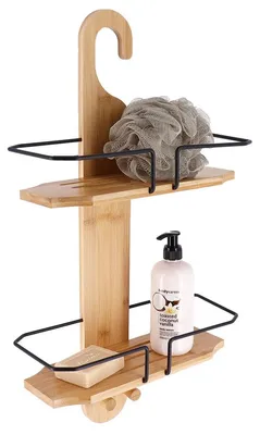 Zdjęcie produktu dla Półka łazienkowa bambusowa Dani 60x30x13 cm Dwupoziomowa Wisząca Bambus Metal