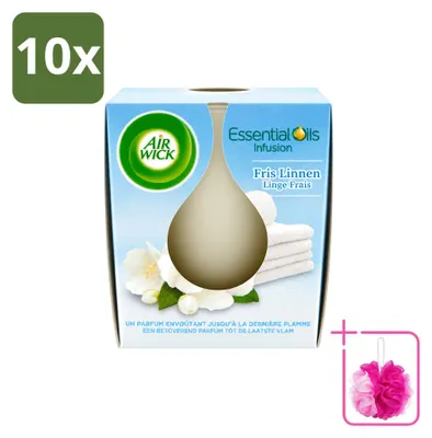 Productafbeelding van 10 x Air Wick Geurkaars "Frisse Linnen" met essentiële oliën, 105 g - Voordeelverpakking - 10 stuks