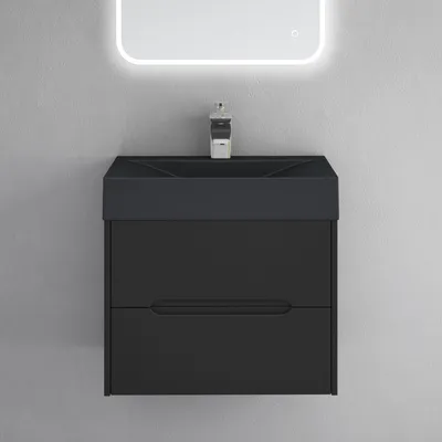 Image de doporro Meuble de Salle de Bain Suspendus Noir Mat 60x48x56cm Ensemble de 2 Pièces Meuble avec Lavabo Design Yoga-Lackier