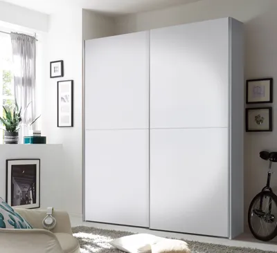 Produktbild von Schwebetürenschrank PULS Kleiderschrank Schrank Schlafzimmer 170cm Weiß Schachbrett