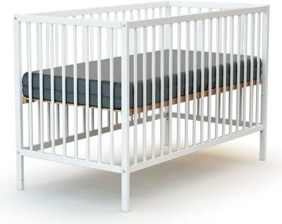 Produktbild von WEBABY - Babybett Holz mit Matratze Weiß 60 x 120 cm ONE | Kinderbett | 124 x 64,5 x 82 cm | Verstellbarer Lattenrost in 3 Höhen