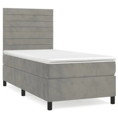 Obrázek produktu pro vidaXL Postel Boxspring s matrací Light Grey 90x190 cm Velvet