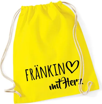 Produktbild von Huuraa Turnbeutel Fränkin mit Herz 12 Liter Yellow Baumwolle Rucksack Geschenkidee