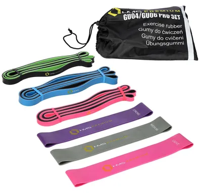 Produktbild von HMS PREMIUM GU04-GU06 PRO SET Widerstandsbänder Fitnessbänder 6er Set Latex
