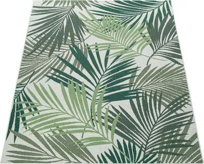 Produktbild von Outdoor Teppich Palmblättermuster Balkon, Terrasse schmutzabweisend Grün Rechteckig 160x230 | 100% Polypropylen | pflegeleicht