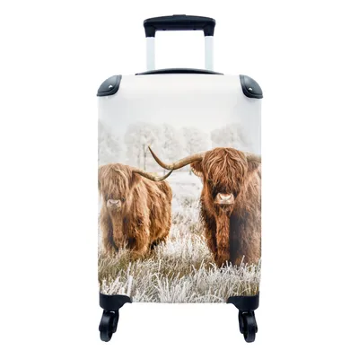 Produktbild von MuchoWow® Koffer Handgepäck Trolley Rollkoffer Kleine Reisekoffer mit 4 Rollen - Schottischer Highlander - Kuh - Tiere - Cabin Size < 55x40x23 cm & 55x40x20 cm - Fotokoffer - Kabinenkoffer - Boardgepäck - Reise-Box - Reisekoffer - Reisegepäck - Koffer mit Bild - Trolley für Kinder