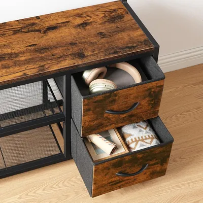 Produktbild von Halboom, Eingangsbänke mit Garderobe, Halboom mit Bank und Schuhablage, Garderobe Schuhbank mit Haken und Schubladen, für Eingang, Flur, rustikal braun und schwarz