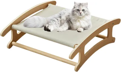 Produktbild von Katzenhängematte aus Holz – weich, atmungsaktiv und erhöht, Größe 50.5 x 41.5 x 15.8 Cm, waschbares Katzenbett mit Hängematte für Haustiere und Welpen zu Hause