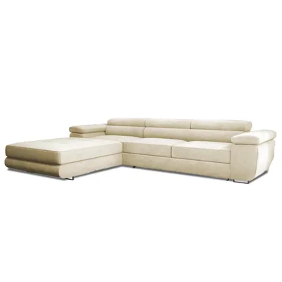 Produktbild von GOLDSTOFF VENUS TWIN Eckcouch mit Schlaffunktion | Ecksofa L-form mit Staufach und mit verstellbaren Kopfstützen (Beige)