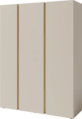 A three-door wardrobe with a sand beige finish and light brown accents.