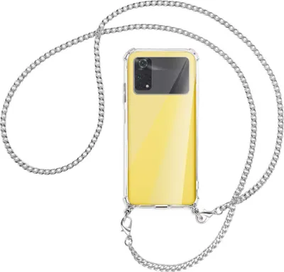 Produktbild von Handykette Backcover-Schutzhülle mit Band (Metall silberfarben) für Xiaomi Poco M4 Pro 4G - silberfarbene Kette