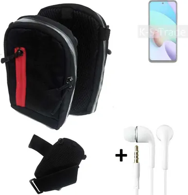 Produktbild von K-S-Trade Outdoor Gürteltasche Holster Umhängetasche + Kopfhörer kompatibel mit Xiaomi Redmi 10 2022 schwarz Handy Tasche Case travelbag