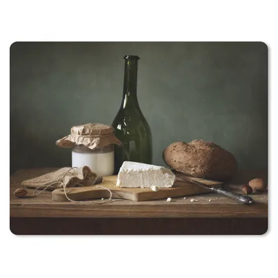 Produktbild von MuchoWow® Mauspad Mousepad Rustikal - Brie - Stillleben - Flasche - Brot 23x19 cm - Mousepads - Maus Mat - Pad - Mausunterlage - Schreibtischunterlage - Mauspad