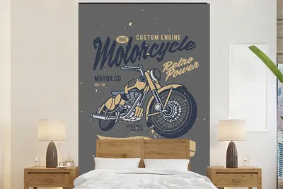 Produktbild von MuchoWow® Fototapete für Wohnzimmer oder Schlafzimmer Wandtapete Vinyl Motivtapete Mancave - Motor - Retro - Illustration - 160x240 cm - Vinyltapete