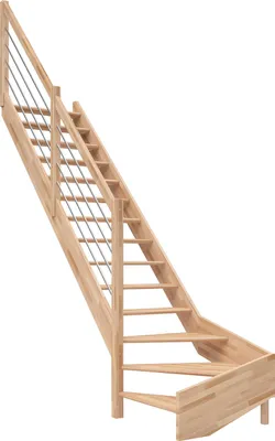 Produktbild von Dolle Raumspartreppe Paris ohne Setzstufen Buche unbehandelt Treppenlauf 1/4 gewendelt unten links Edelstahlrohre
