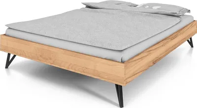 Produktbild von Bett Rolo 200x200 cm Kernbuche bianco massiv mit Metallbeinen ohne Kopfteil