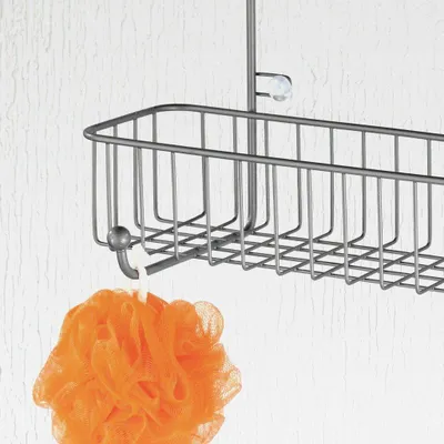 Produktbild von Duschablage aus rostbeständigem Metall – einfache Montage an der Duschtür – Duschregal zum Hängen mit Zwei Ebenen – Duschzubehör ohne Bohren – dunkelgrau
