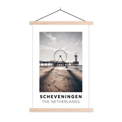 Produktbild von MuchoWow® Textilposter Niederlande - Scheveningen - Reuzenrad 40x60 cm mit holzfarbenen Rahmen - Poster