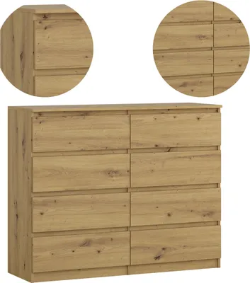 Zdjęcie produktu dla YUMEBLY | Komoda BASIC z 8 szufladami 120x97x40 cm – duża komoda do salonu, sypialni i biura | Dąb Artisan