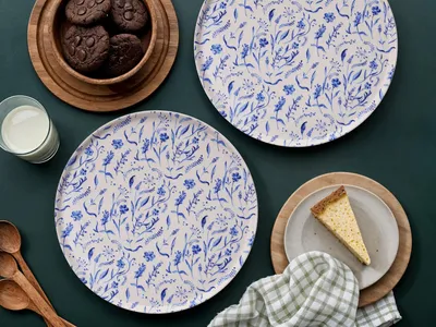 Productafbeelding van Hermia Concept, hoogwaardige serveerschaalset (6 stuks) van 100% keramiek, blauw/wit