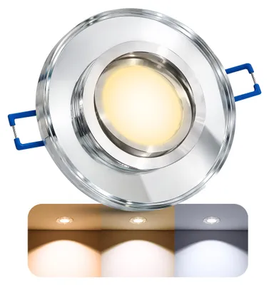 Produktbild von SSC-LUXon Glas LED Einbaustrahler MIRELLA rund - flach, schwenkbar, dimmbar - 3CCT Lichtfarbe 6W warm/neutral/weiß - Design Deckenleuchte 230V 6W