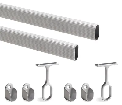 Zdjęcie produktu dla Emuca Pakiet 2 drążków do szafek 1,15 m ze wspornikami, Aluminium i Znal, Anodyzowany mat