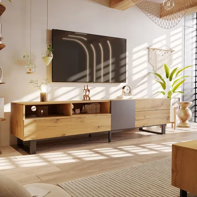 Produktbild von Sweiko Moderner Colorblocking-TV-Schrank mit Holzmaserung 180cm