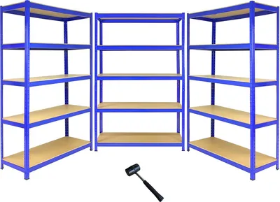 Produktbild von Monster Racking 3 x T-Rax Regale Hochleistungsregale Schwerlastregal Lagerregal Garagenregal Stahlregal Industrieregal Werkstattregal Steckregal Metallregal 100% schraubenlos Blau 120cm x 45cm x 180cm