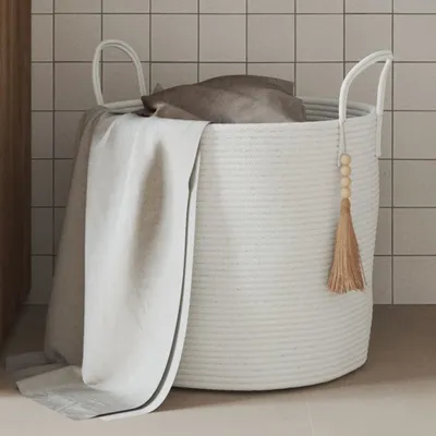 Zdjęcie produktu dla VidaXL Kosz do przechowywania Ø 40x35 cm bawełna biały
