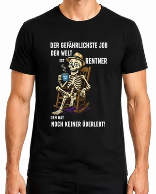 Imagen del producto de Camiseta para hombre, color , talla 3XL. Diseño: "El trabajo más peligroso del mundo", con una imagen de un esqueleto de anciano. Estilo: sarcástico