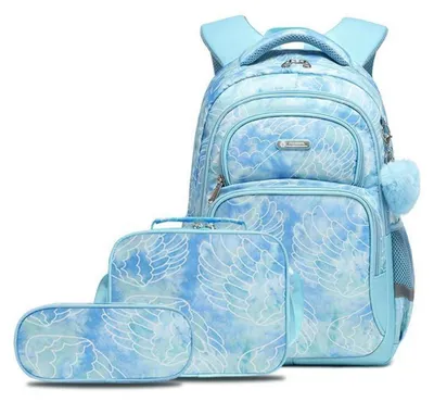 Immagine prodotto di Zaino per bambini con cintura pettorale, grande capacità, adatto per la scuola elementare (classi 1-7). Set di 3 pezzi, colore blu