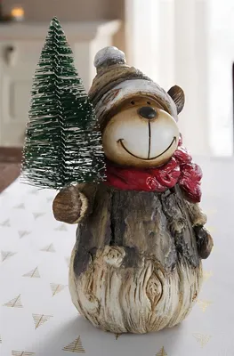 Produktbild von Dekofigur "Elch mit Tanne" aus Polyresin, 20 cm hoch, Winterdeko, Weihnachtsdeko