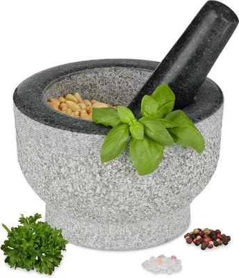 Produktbild von Granit-Krümelmörser - 10 x 15 cm - für Kräuter und Gewürze - schwerer Mörser - grau