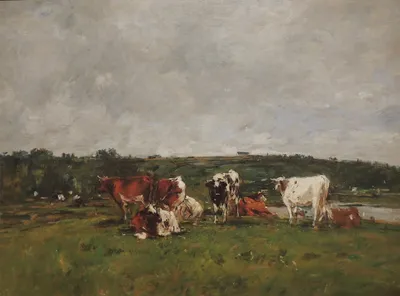 Produktbild von Legendarte - Kunstdruck auf Leinwand - Vaches Au Pâturage Eugène Boudin - Wanddeko, Canvas cm. 60x80