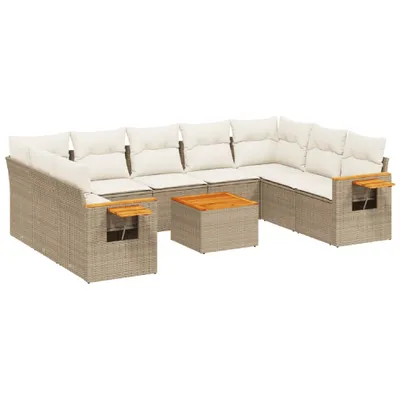 Imagen del producto de vidaXL Juego de 10 piezas de sofá de jardín con cojines, color beige, de ratán sintético