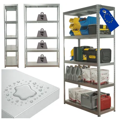 Produktbild von MODO24 Schwerlastregal Metall, Elara, Steckregal, Lagerregal, Werkstattregal, Kellerregal, Garagenregal, 5x100kg Traglast, 180x120x40cm, Verzinkt, EZZ