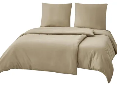 Produktbild von Bettwäsche-Set 4-teilig Khaki Mikrofaser 135x200 cm 2x Bettbezug + 2x Kissenbezug 80x80 cm Reißverschluss Bügelfrei