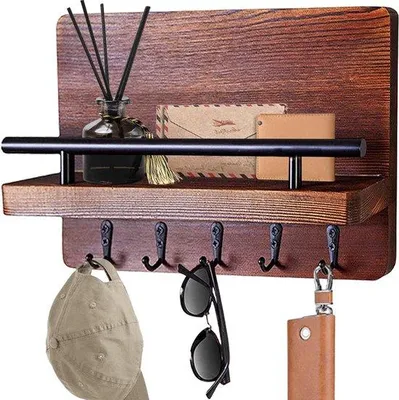 Produktbild von Famanu Schlüsselboard – Holz, 5 Haken – Rustikales Design