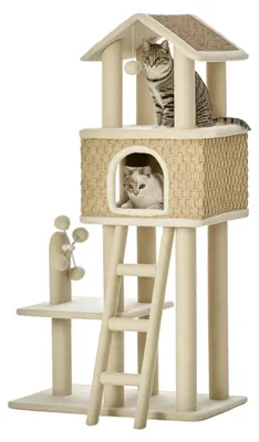 Immagine prodotto di Tiragraffi per gatti - Albero da arrampicata con colonne da graffiare - Altezza 130 cm - 4 livelli - Sisal - Tana e palline