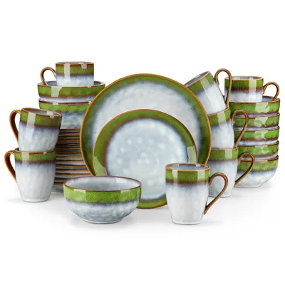 Produktbild von Tafelservice Steingut, vancasso 32-tlg Kombiservice, Vintage Geschirrset, Müslischalen, Kaffeetassen, Dessertteller und Speiseteller für 8 Personen