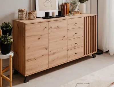 Produktbild von Sideboard Medan | mit 3D-Lamellen | Artisan Eiche / anthrazit