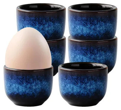Eierbecher-Set 6er, Keramik, dunkelblau, Reaktivglasur, spülmaschinenfest