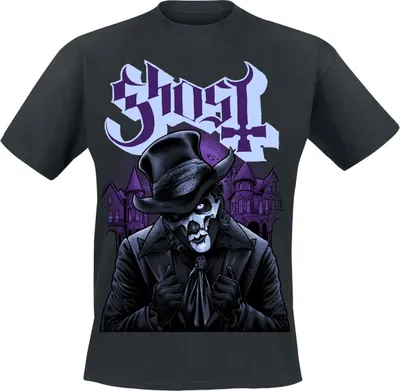 Produktbild von Ghost T-Shirt Herren Top Hat V schwarz Bands, Fan-Merch 100% Baumwolle L