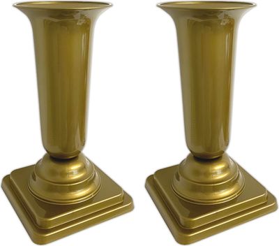 2er Set Grabvase Gold Grabschmuck Kunststoff Friedhofsvase mit Sockel Friedhof Blumenvase Grabdekoration Grab Vase Grabsteckvase