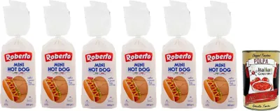 Produktbild von 6x Roberto Mini Hot Dog Brot,Packung mit 300g,Jede Packung enthält 8 Hot Dog Buns + Italian Gourmet Polpa di Pomodoro 400g Dose