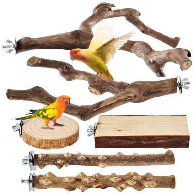 Imagen del producto de Juego de 6 perchas de madera natural para aves