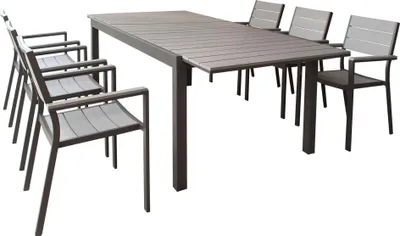 Immagine prodotto di Milani Home - Set tavolo e sedie da giardino per esterno in alluminio cm 180/240x100x73 h con 6 sedute colore Taupe - Taupe